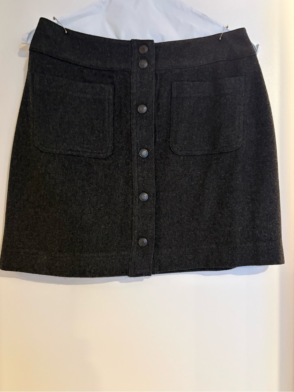 Gap Charcoal Wool Blend Button Front Mini Skirt A-Line Patch Pocket Size 6
